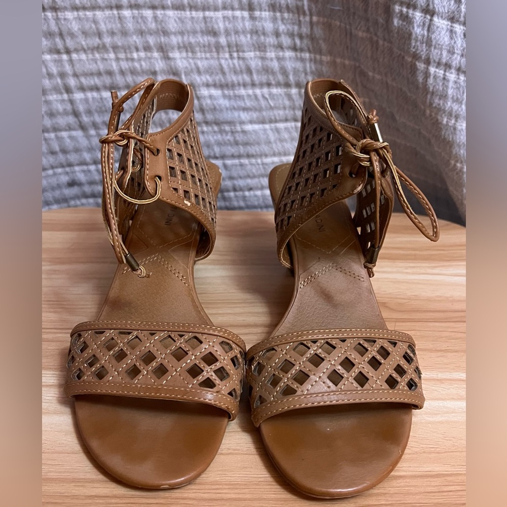 Adrienne Vittadini Tan Lattice Heeled Sandals - Picture 3 of 8